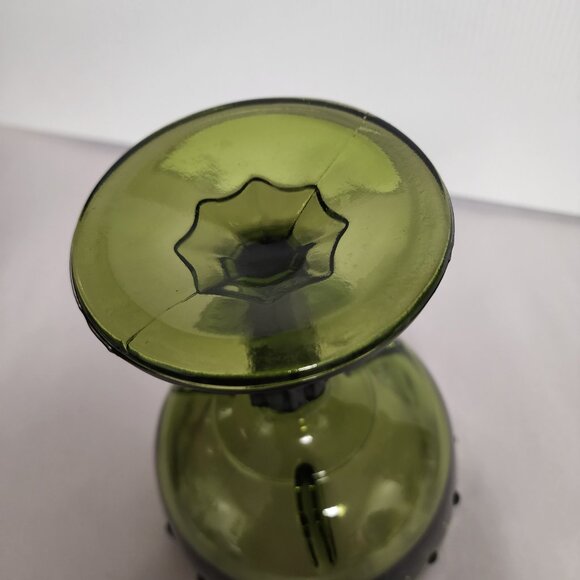Vintage Indian Glass Scalloped Green teardrop pedestal compote EUC - Picture 3 of 5